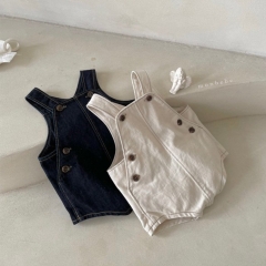 2026 Summer Infant Baby Unisex Solid Color Sleeveless Denim Strap Overalls Wholesale