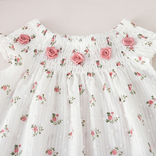 2026 Summer Infant Baby Kids Girls Sleeveless Beige Top Vest with Floral Shorts Sets Wholesale