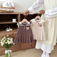 Summer Infant Baby Girls Teddy Bear Pattern Sleeveless One Piece Stylish Dress Wholesale