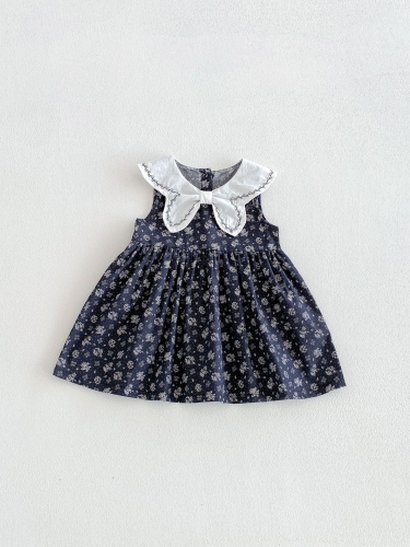 Summer Infant Baby Girls Flowers Pattern Sleeveless One Piece Stylish Dress Wholesale