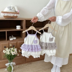 2026 Summer Infant Baby Kids Girls Sleeveless Color Patchwork Top Vest with Shorts Sets Wholesale