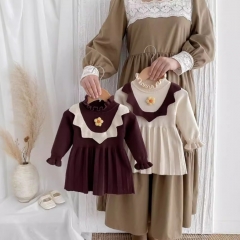 Spring and Autumn Infant Baby Girls Color Patchwork Long Sleeves One Piece Flowers Pattern Dress Wholesale