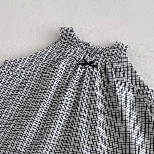 2026 Summer Infant Baby Kids Girls Sleeveless Lace Trim Top Vest with Plaid Pattern Shorts Sets Wholesale