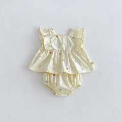 2026 Summer Infant Baby Kids Girls Sleeveless Flowers Pattern Top Vest with Shorts Sets Wholesale