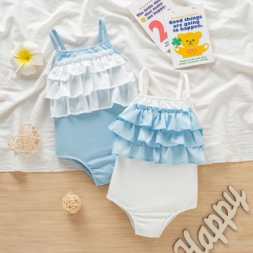 Infant Baby Girls Color Patchwork Strap Swimsuit In Summer Wholesale