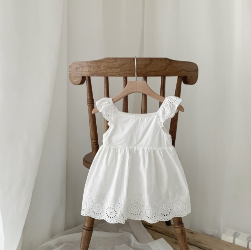 Summer Infant Baby Girls Flowers Hollow-out Pattern Sleeveless One Piece Stylish Dress Wholesale