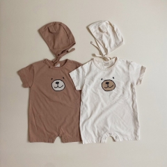 Summer Infant Baby Girls Cute Teddy Bear Cartoon Pattern Short Sleeves One Piece Rompers Wholesale