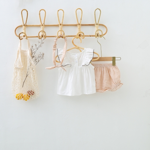 2026 Summer Infant Baby Kids Girls Sleeveless Top Vest with Plaid Shorts Sets Wholesale