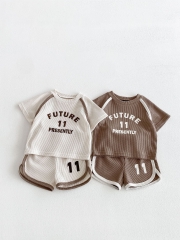 2026 Summer Infant Baby Kids Boys and Girls Short Sleeves Waffle Grid T-shirt with Shorts Sets Wholesale