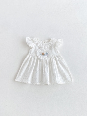 Summer Infant Baby Girls Cute Dots and Cartoon Pattern Fly Sleeves Dress Wholesale