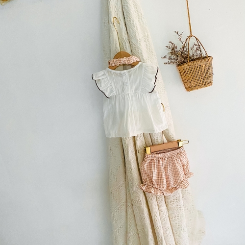 2026 Summer Infant Baby Kids Girls Sleeveless Top Vest with Plaid Shorts Sets Wholesale