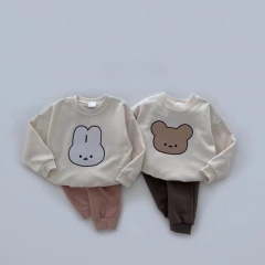 2026 Spring and Autumn Infant Baby Kids Unisex Long Sleeves Cartoon Rabbit Pattern Pullover with Pants Sets Wholesale