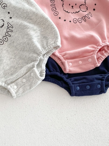 Spring Infant Baby Girls Cute Teddy Bear Cartoon Pattern Long Sleeves One Piece Onesies Wholesale