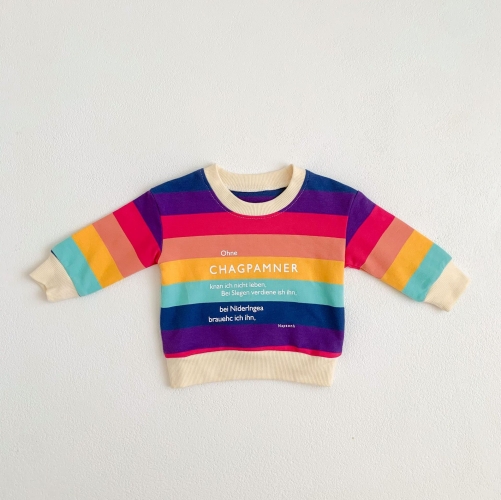 New Arrival Spring Infant Baby Kids Unisex Striped and Letters Pattern Long Sleeves Pullover Wholesale