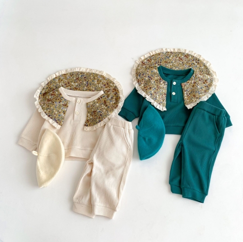 2026 Spring and Autumn Infant Baby Kids Girls Long Sleeves Floral Pattern Color Patchwork Pullover with Pants Sets Wholesale