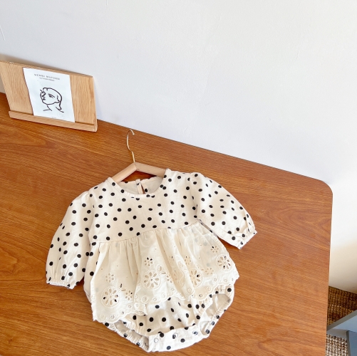 Spring Infant Baby Girls Cute Dots Pattern Long Sleeves Onesies Wholesale