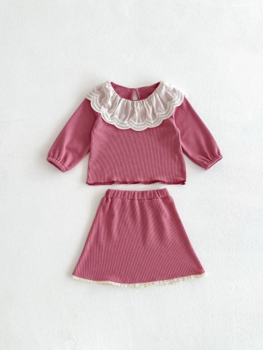2026 Spring and Autumn Infant Baby Kids Girls Long Sleeves Color Patchwork Pullover with Skirt Sets Wholesale
