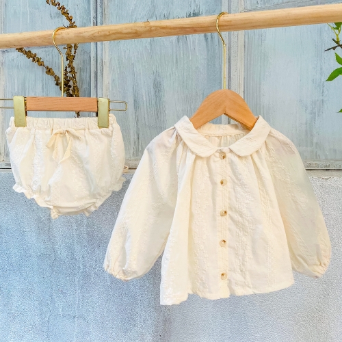 2026 Spring and Autumn Infant Baby Kids Girls Long Sleeves Flowers Embroidered Pattern Top with Bloomers Sets Wholesale