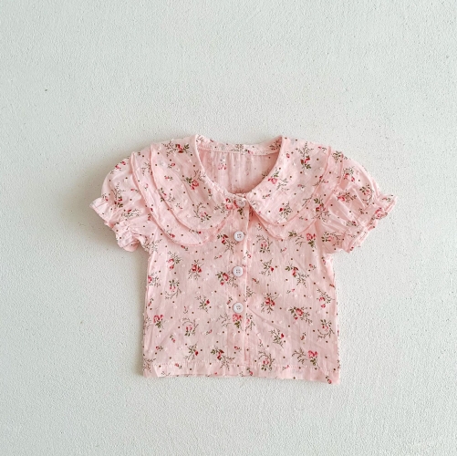 New Arrival Summer Baby Kids Girls Short Sleeves Floral Pattern Shirt Wholesale