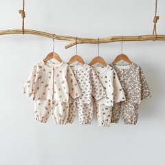 2026 Spring and Autumn Infant Baby Kids Long Sleeves Floral or Fruits Pattern Top with Pants Sets Wholesale