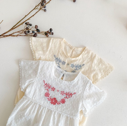 Summer Infant Baby Girls Cute Flowers Pattern Short Sleeves One Piece Onesies Wholesale
