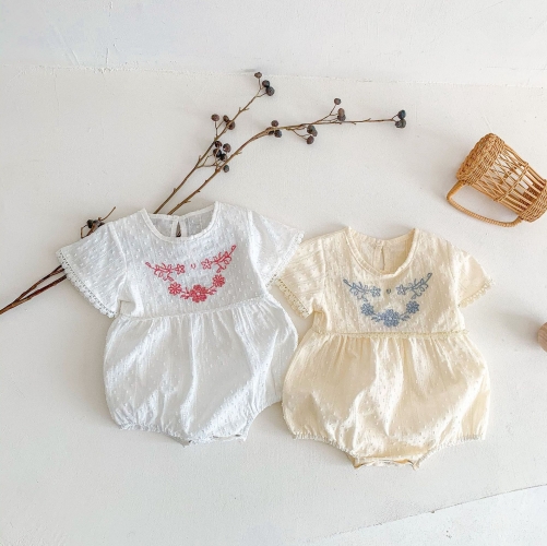 Summer Infant Baby Girls Cute Flowers Pattern Short Sleeves One Piece Onesies Wholesale