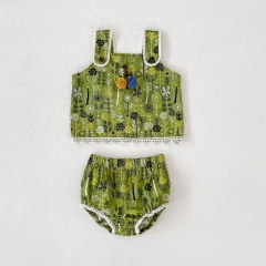 Summer Infant Baby Girls Flowers Pattern Sleeveless Vest and Bloomers Set Wholesale