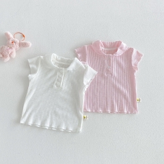 New Arrival Summer Infant Baby Girls Solid Color Short Sleeves Polo Shirt Wholesale
