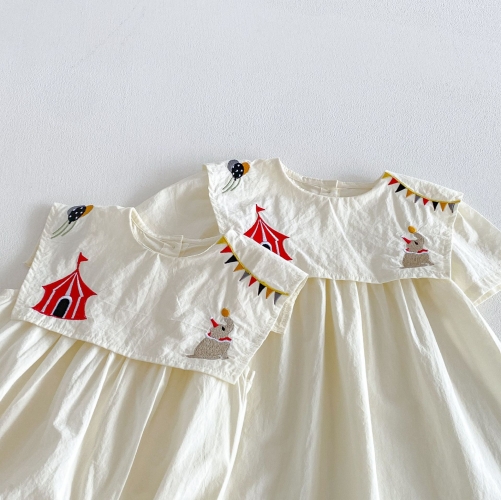 Summer Infant Baby Girls Cute Cartoon Pattern Crew Neck Short Sleeves One Piece Dress Wholesale