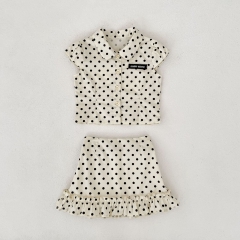 Summer Infant Baby Girls Polka Dots Pattern Fly Sleeves Top and Skirt Set Wholesale
