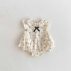 Summer Infant Baby Girls Cute Dots Pattern Fly Sleeves One Piece Onesies Wholesale