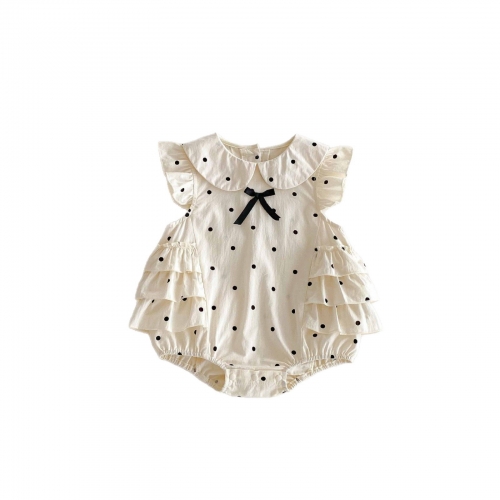 Summer Infant Baby Girls Cute Dots Pattern Fly Sleeves One Piece Onesies Wholesale
