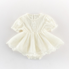 Summer Infant Baby Girls Cute Embroidery Pattern Short Sleeves One Piece Onesies Dress Wholesale