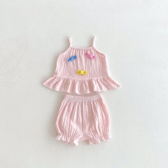Summer Infant Baby Girls Candy Pattern Sleeveless Vest and Plain Shorts Set Wholesale