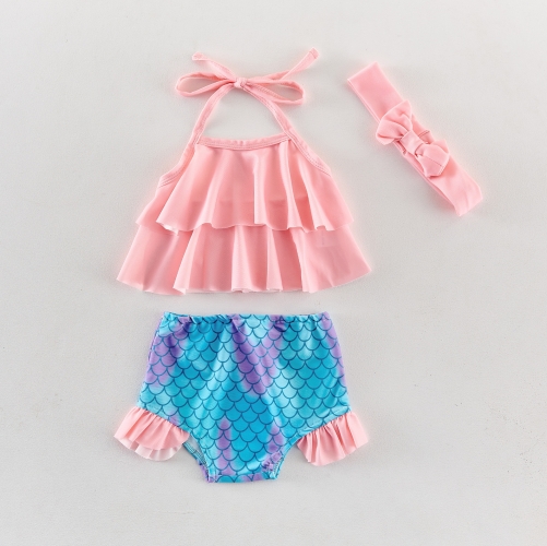 Infant Baby Girls Mermaid Pattern Strap Swimsuit Set In Summer Wholesale