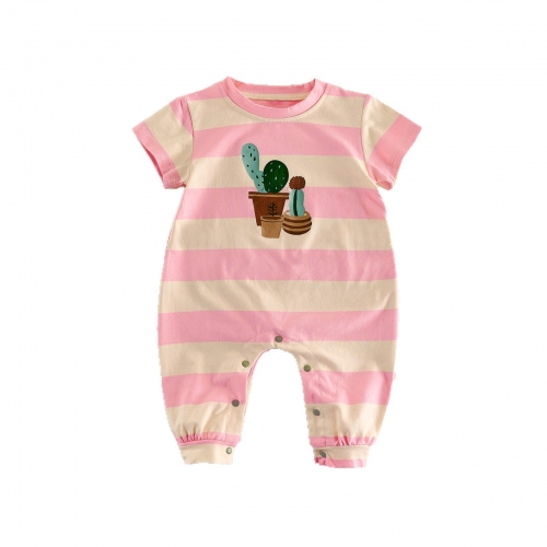 Summer Infant Baby Girls Cute Striped and Cartoon Pattern Short Sleeves One Piece Rompers Wholesale