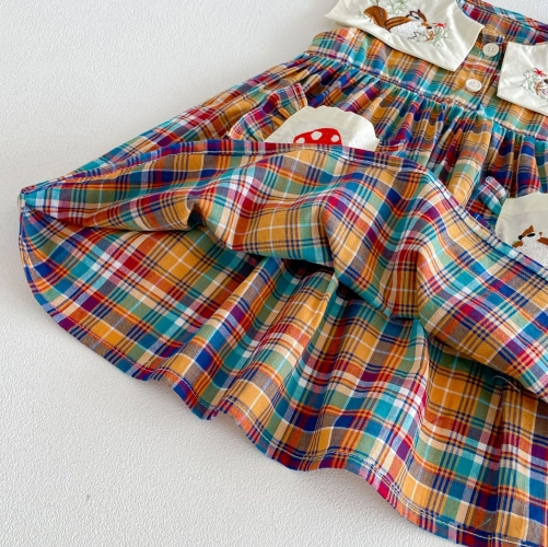 Summer Infant Baby Girls Cute Plaid and Embroidery Pattern Sleeveless One Piece Dress Wholesale