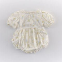 Summer Infant Baby Girls Colorful Flowers Pattern Short Sleeves One Piece Onesies Wholesale