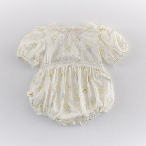 Summer Infant Baby Girls Colorful Flowers Pattern Short Sleeves One Piece Onesies Wholesale