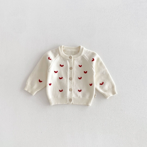 New Arrival Spring and Autumn Infant Baby Kids Girls Hearts Pattern Long Sleeves Knitted Cardigan Wholesale