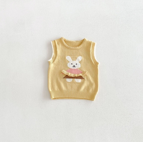 New Arrival Spring and Autumn Infant Baby Girls Cartoon Rabbit Sleeveless Knitted Vest Wholesale