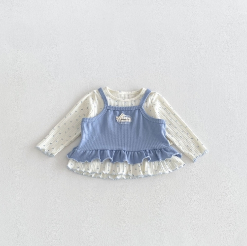 Autumn Infant Baby Kids Girls Long Sleeves Floral Pattern Top and Letters Pattern Vest Cute Clothing Sets Wholesale
