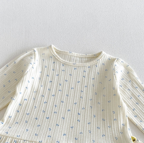 Autumn Infant Baby Kids Girls Long Sleeves Floral Pattern Top and Letters Pattern Vest Cute Clothing Sets Wholesale