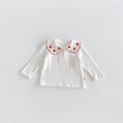 New Arrival Spring and Autumn Infant Baby Kids Girls Strawberry Pattern Collar Long Sleeves Top Wholesale