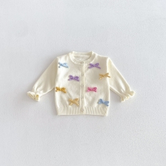 New Arrival Spring and Autumn Infant Baby Kids Girls Butterfly-bows Pattern Long Sleeves Knitted Cardigan Wholesale