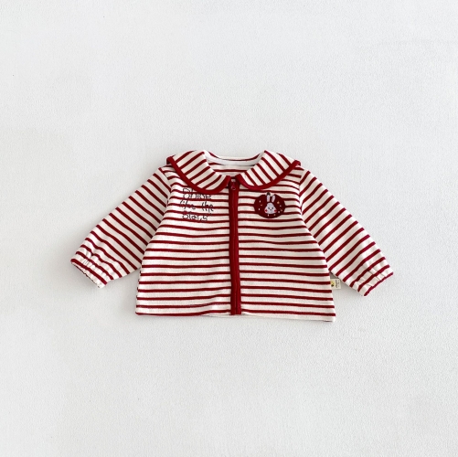 New Arrival Spring and Autumn Infant Baby Kids Girls Cartoon and Striped Pattern Long Sleeves Zip-up Coat Wholesale
