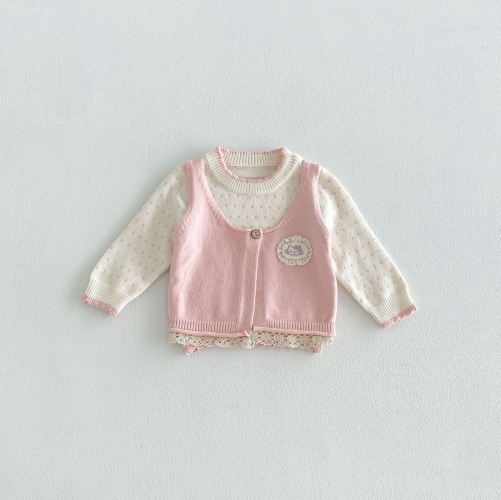 New Arrival Spring and Autumn Infant Baby Kids Girls Cartoon and Dots Pattern Long Sleeves Knitted Sweater Wholesale