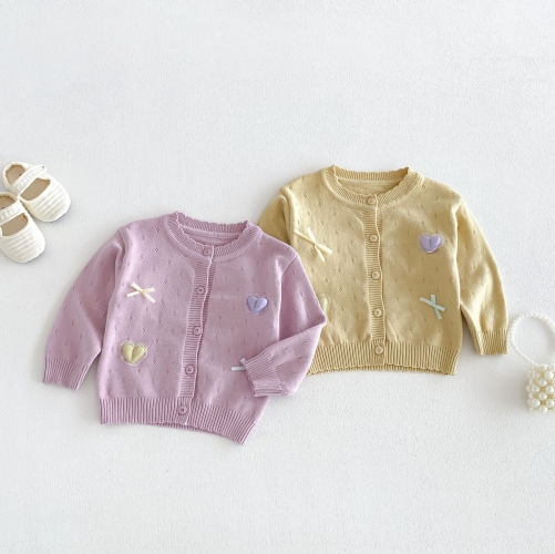 New Arrival Spring and Autumn Infant Baby Kids Girls Butterfly-bows Pattern Long Sleeves Knitted Cardigan Wholesale