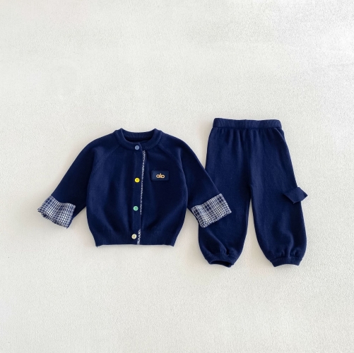 Autumn Infant Baby Kids Boys Long Sleeves Letters Pattern Cardigan and Pants Knitted Clothing Sets Wholesale