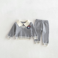 Autumn Infant Baby Kids Long Sleeves Striped Preppy Sweater and Pants Knitted Clothing Sets Wholesale